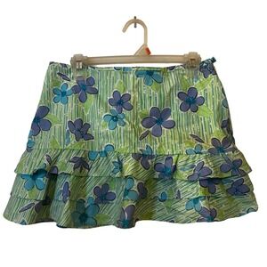 Lilly Pulitzer Women's Skirt 6 Mini White Label Ruffle Floral Green Blue Vintage